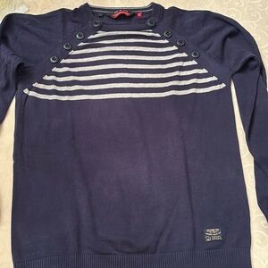 Duck and Cover medium crew neck Bryson sweater with grey stripes